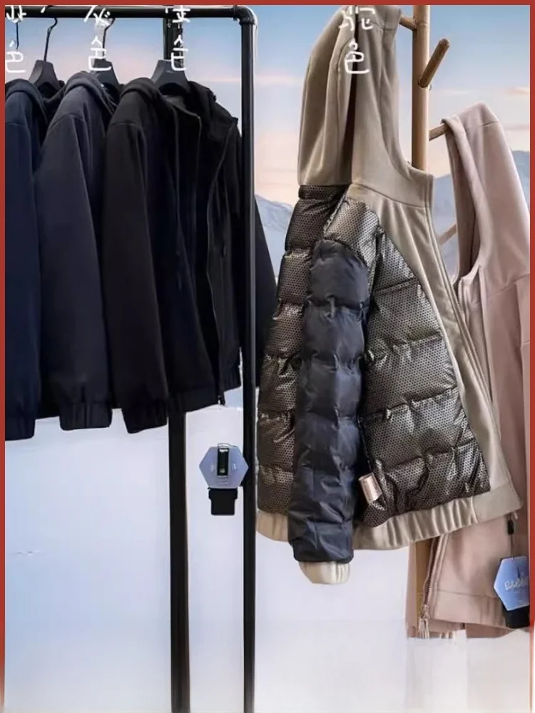 

Couple's Thiened Warm Winter down Jaet White Du Feather Youth Faion Regular Length Pure Color Outerwear Coat