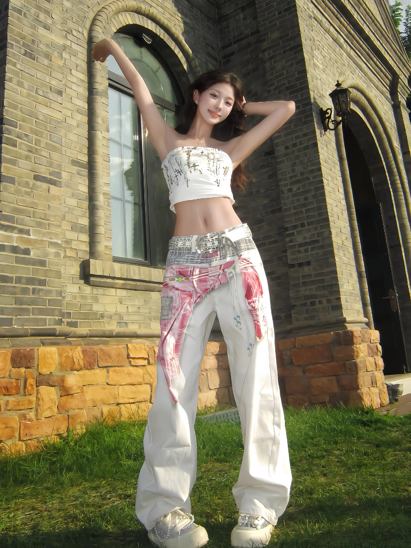 

High Waist Wide Leg Pants Women's Loose Straight Tube Long Trousers American Style Street Print Slimming Hot Girl Style