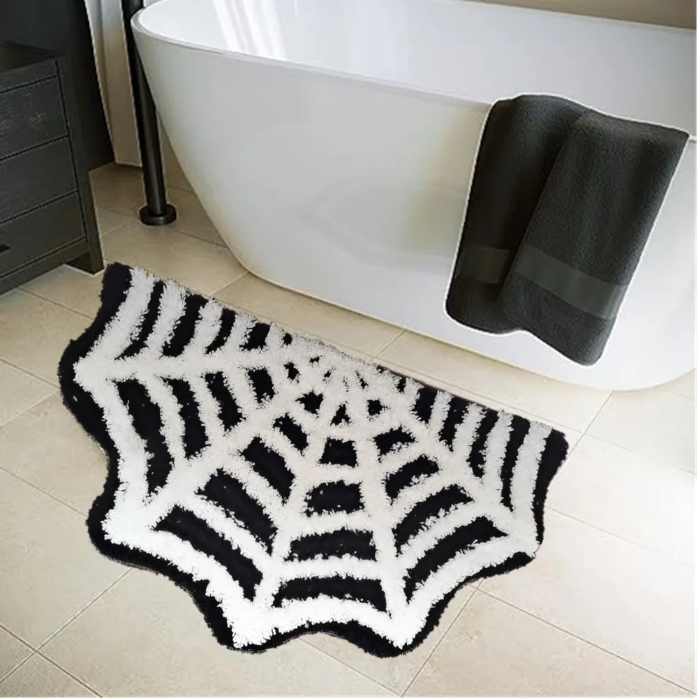 Halloween Spider Web Pumpkin Tufting Doormat Floor Mat Carpet Rug Home Bath Shower Hotel Living Bedroom Room Decor Anti Slip