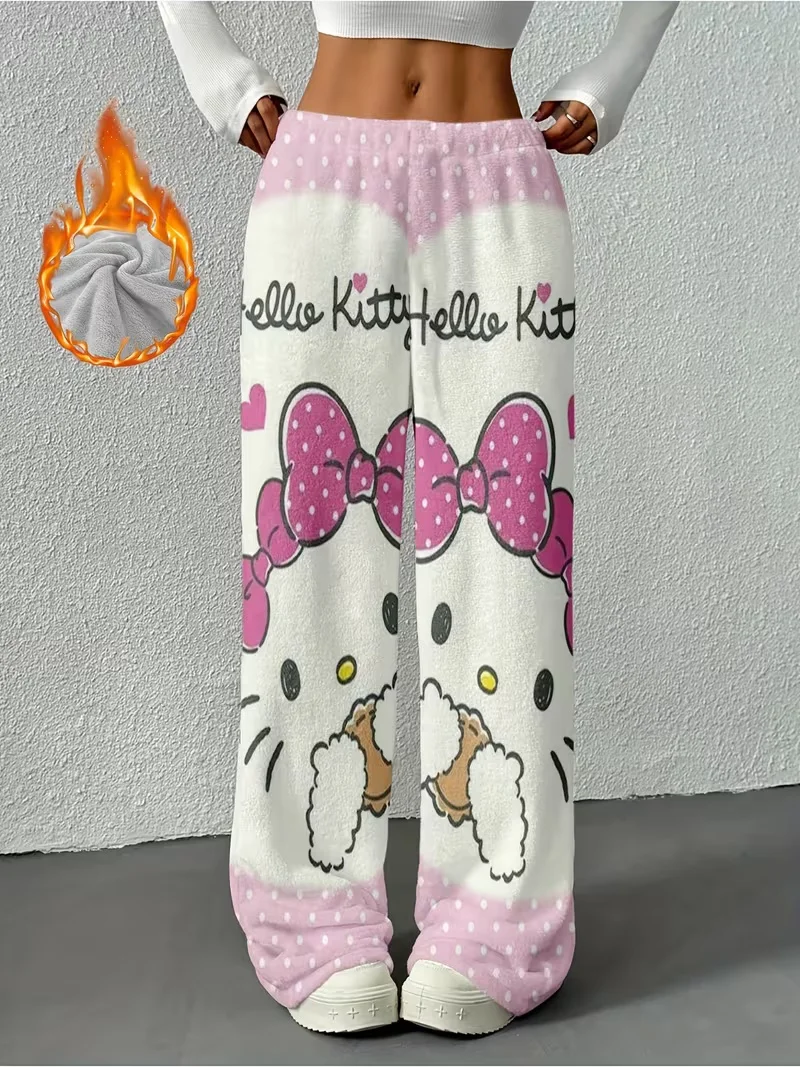 

Семья Sanrio Hello Kitty Melody, пижамы, осенне-зимние плюшевые штаны с героями мультфильмов для взрослых и детей, теплая повседневная одежда