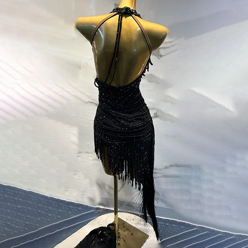 Irregular Lower Hem Rumba Samba Tassels Dress Adult&Child Latin Sexy Backless Competition Outfit Luxury Custom Dancer's Vitality