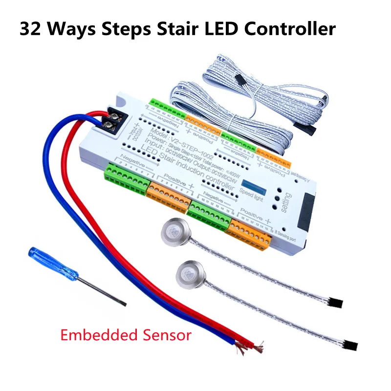 

Stair LED Motion Sensor Controller DC 12V 24V 32 Channels Indoor PIR Night Light Dimmer For Flexible Strip Staircase Step LED