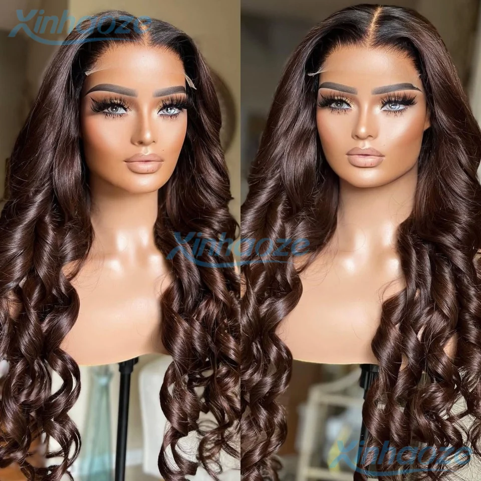 

#1b/Dark Brown Body Wavy Glueless Brazilian Transparent Lace 5x5 Silk Top Closure Wigs Pre-plucked 360/Full Lace Wigs for Women