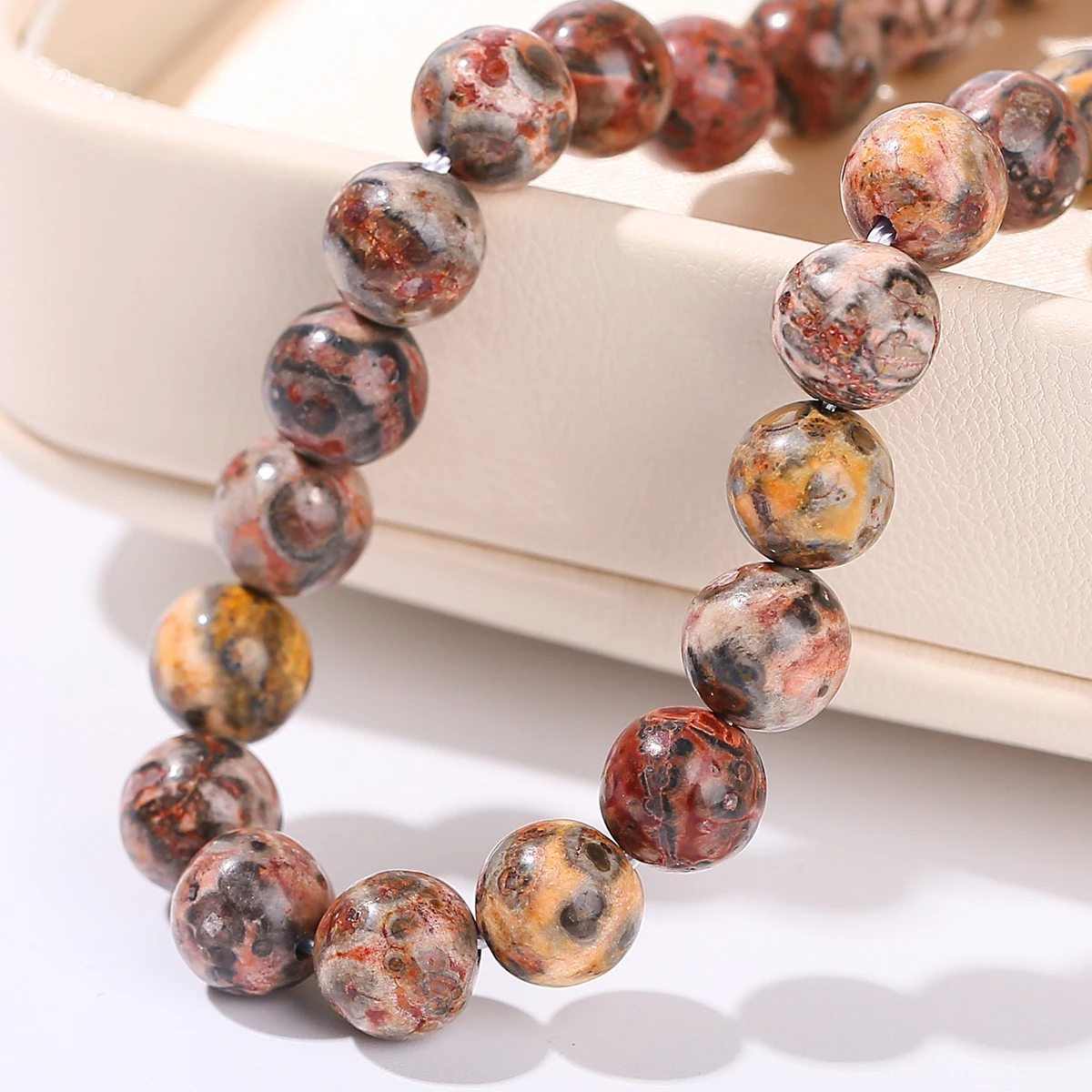 1 ستراند الحجر الطبيعي الأحمر ليوبارد الجلد جاسبر حبة مستديرة فضفاض الخرز لصنع المجوهرات سوار ذاتي الصنع إكسسوارات عقد