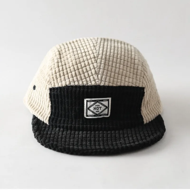 Neue Herbst- und Winter-Fünfteilige Farbblock-Cordhut mit Kurzer und Flacher Krempe für Männer und Frauen, Warme Vielseitige Baseballkappe – Detail 4