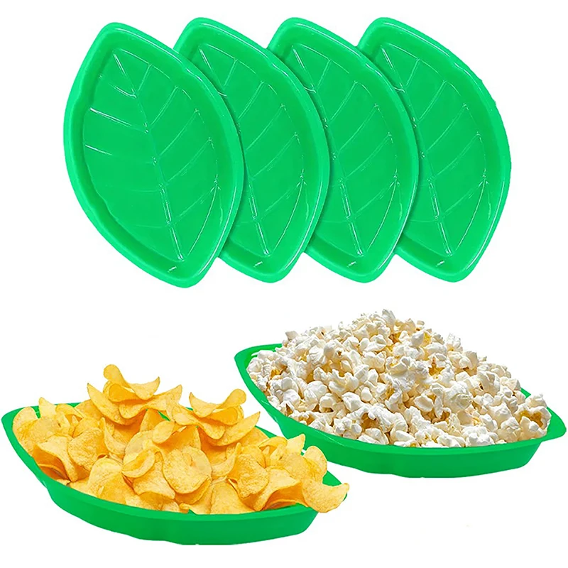 6Pcs Green Leaf Shape Plate Chips Food Tray Tropical Party Decorations Hawaiian Aloha Luau Party Supplies Jungle Baby Shower