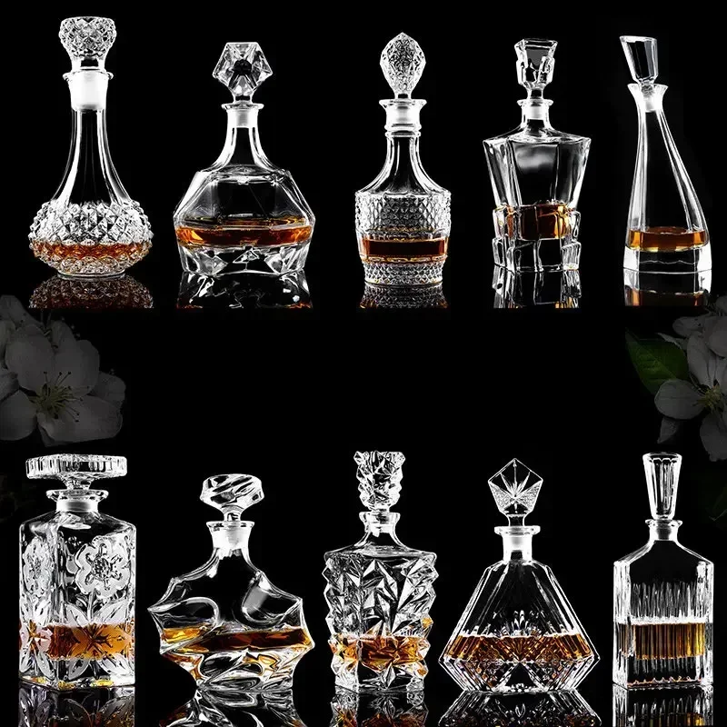 Whiskey Decanter for Liquor Scotch Bourbon, Crystal Glass, Lead-Free, Alcohol Bottle, Barware