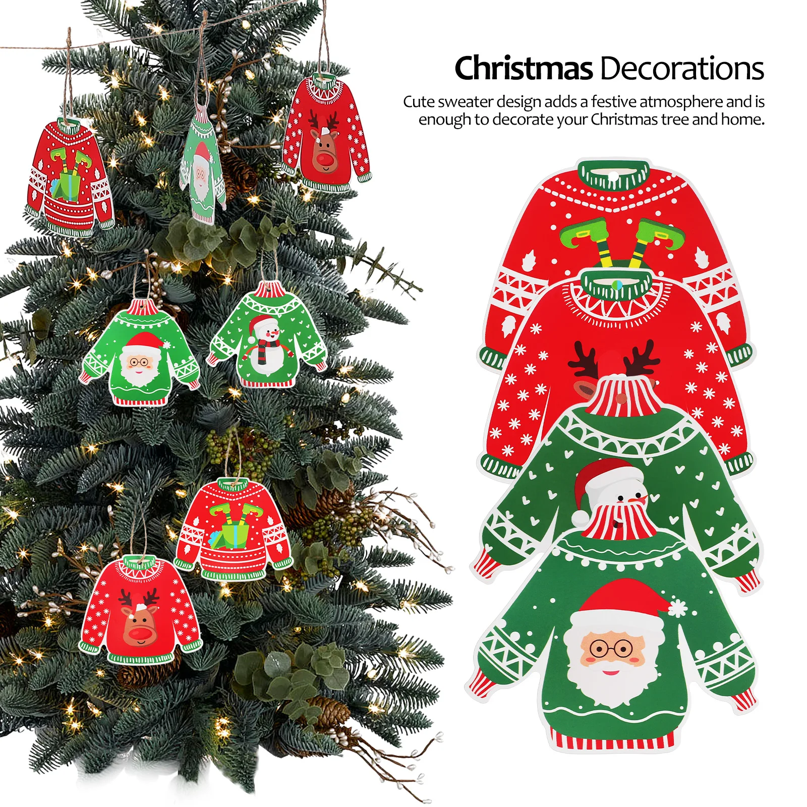 

48 pcs Christmas Tree Ornaments Sweater Design Holiday Pendant Decorations For Xmas Tree Party Home Keychain Hanging Supplies