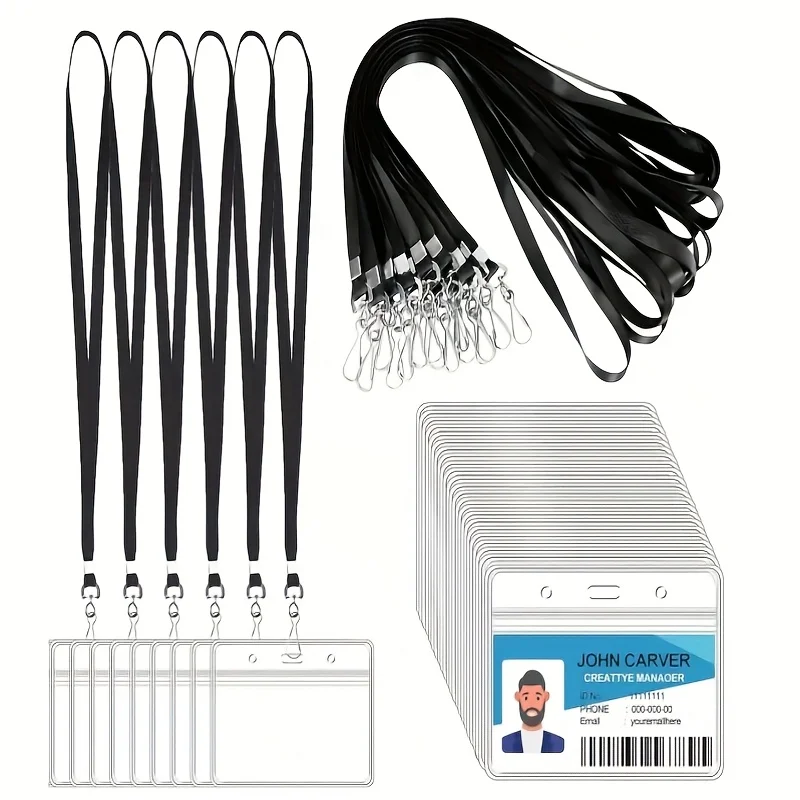 transparent plastic horizontal name tags with ID clip and lanyard for office team, school staff, volunteers