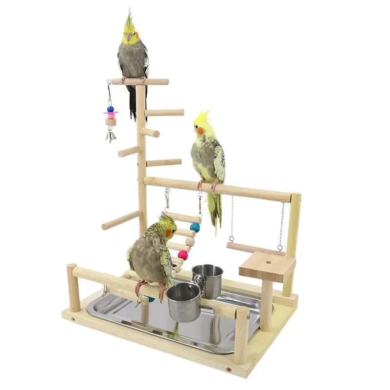 

Eco-Friendly Luxury Wooden Playground Stand for Birds Interactive Bird Toy with Hanging Toys for Lovebirds Parakeets Conures