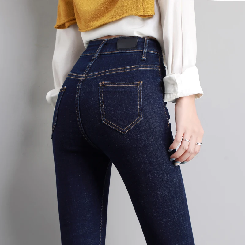 

Осенне-зимние женские джинсы с начесом, высокая талия, облегающие, эластичные, джинсовые брюки-скинни, длиной до щиколотки, модные, из хлопкового стрейч-денима