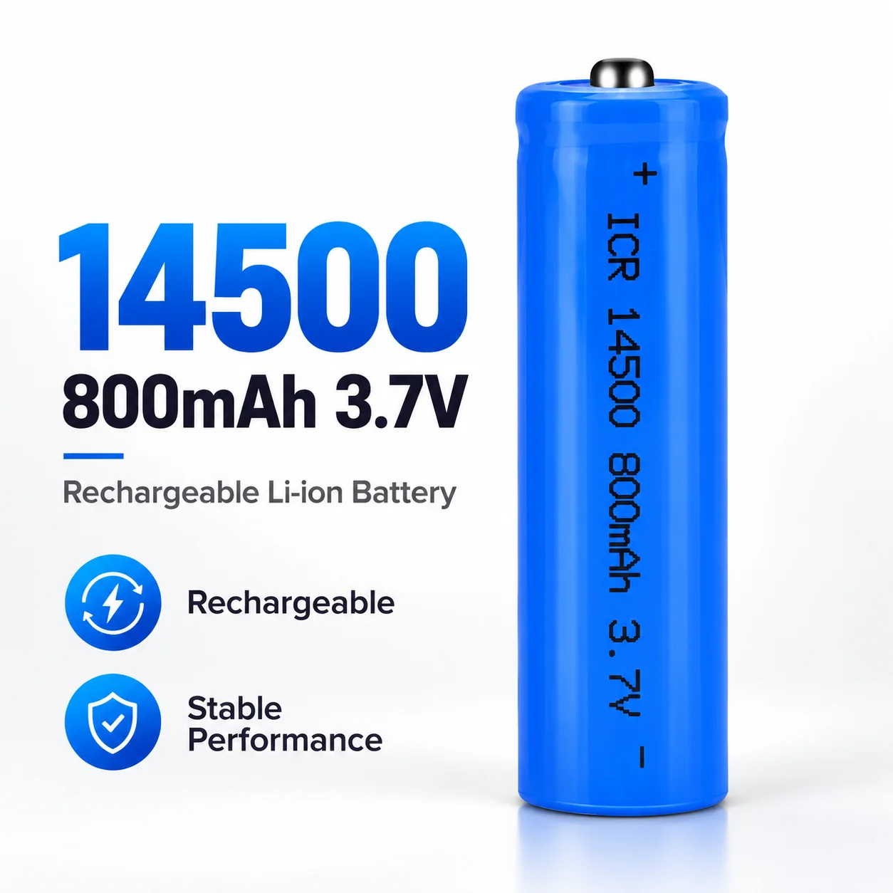 14500 800mAh 3.7V Li-ion Rechargeable Battery Cell AA Size for LED Flashlight Headlamp Torch, Reliable Power, Long Lasting Use
