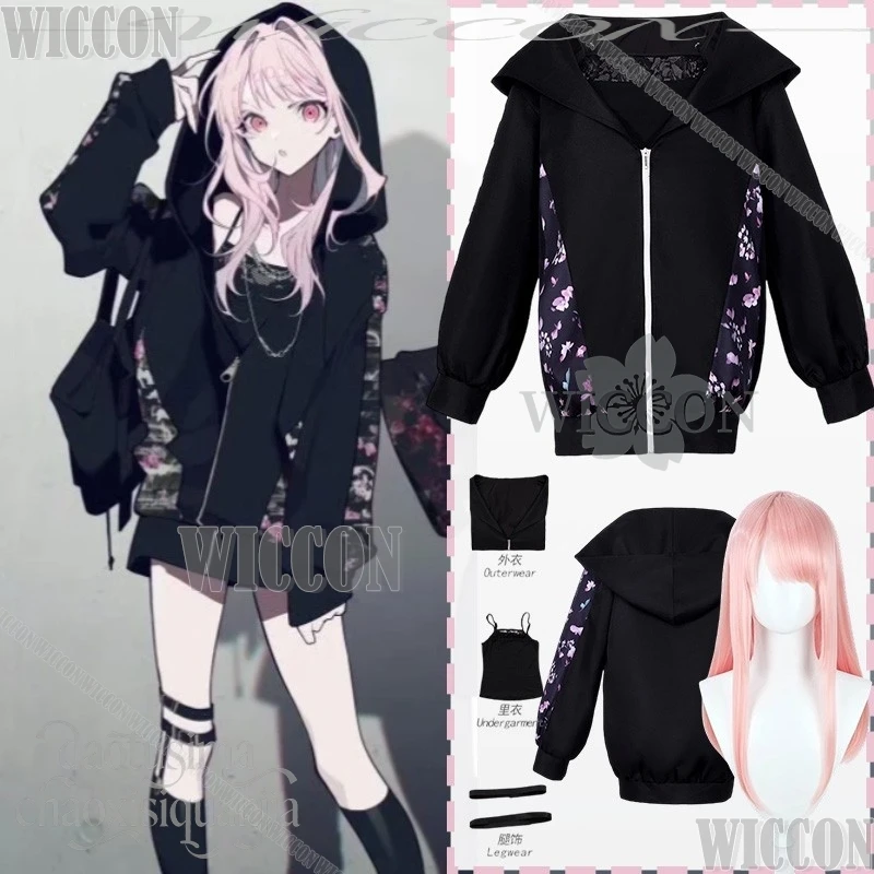 

Игровой проект Sekai Crossover ZOZOT Косплей Akiyama Mizuki с цветочным узором Черная толстовка с капюшоном Готический наряд для мероприятий на Рождество и Хэллоуин