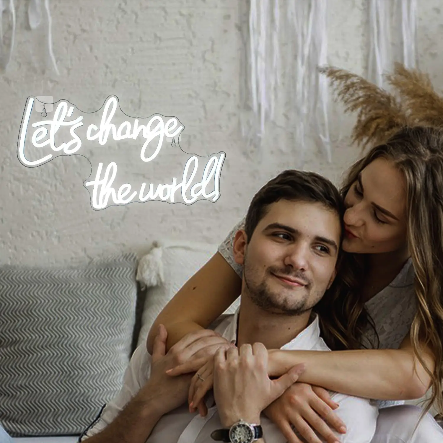 Let's Change the World LED Neon Sign USB Powered, Dimmable Wall Light for Bedroom Living Room Home Decor Gift