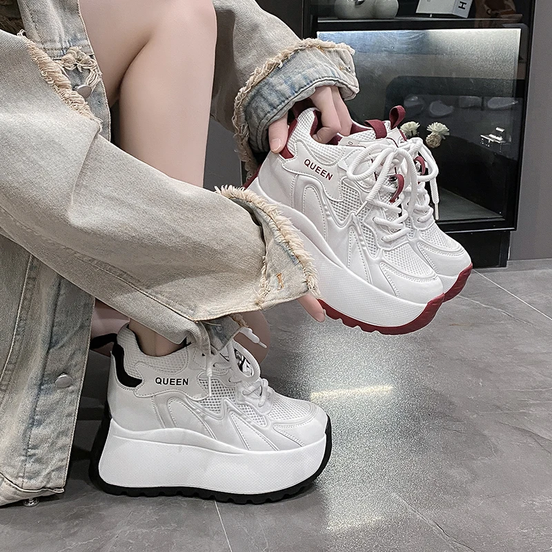 

10CM High Platform Sneaker for Women Fad Designer Casual Shoes for Woman Wedges Hidden Heels Thick Sole Sneaker Zapatillas Mujer