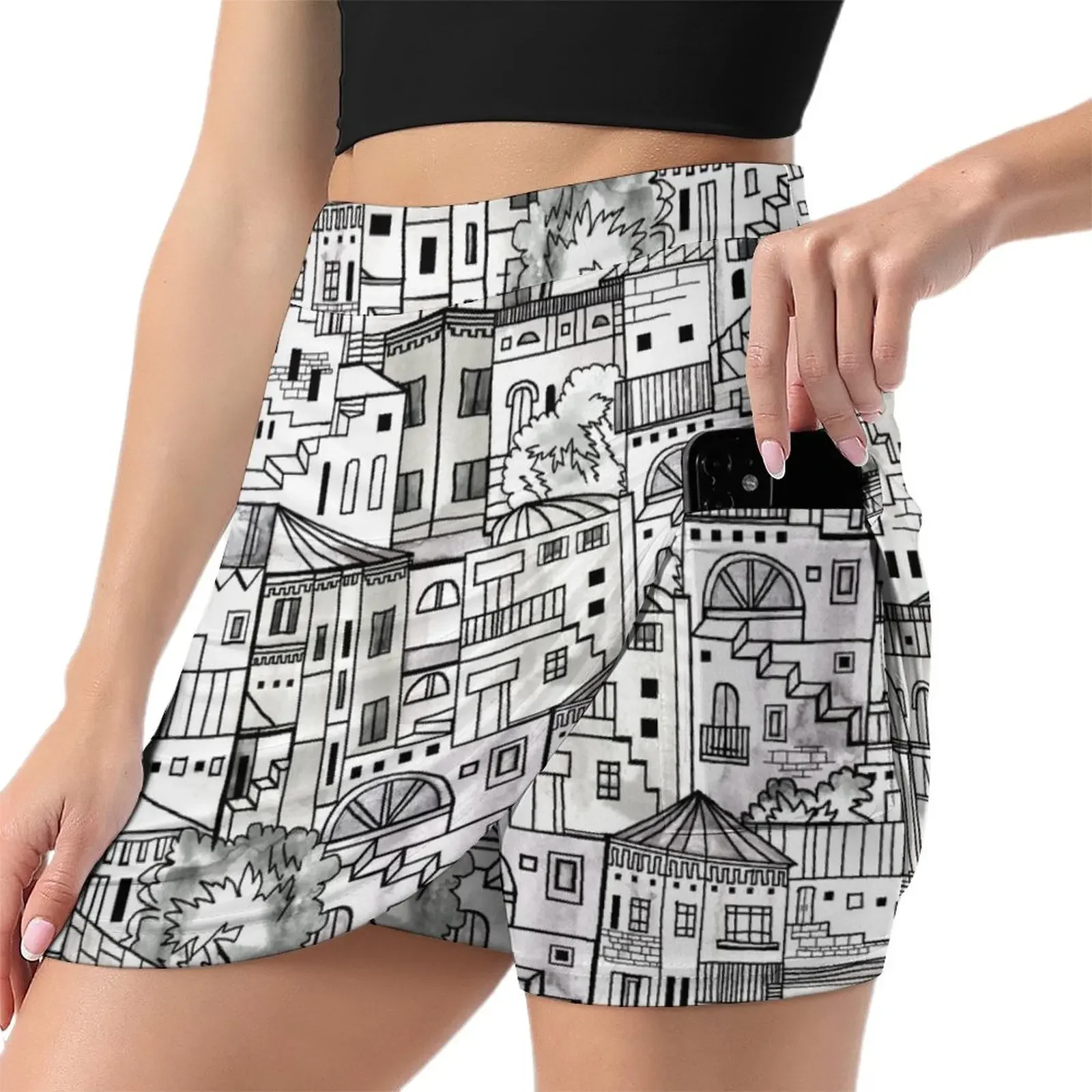 city - black and white background Mini Skirt clothes for women skirts