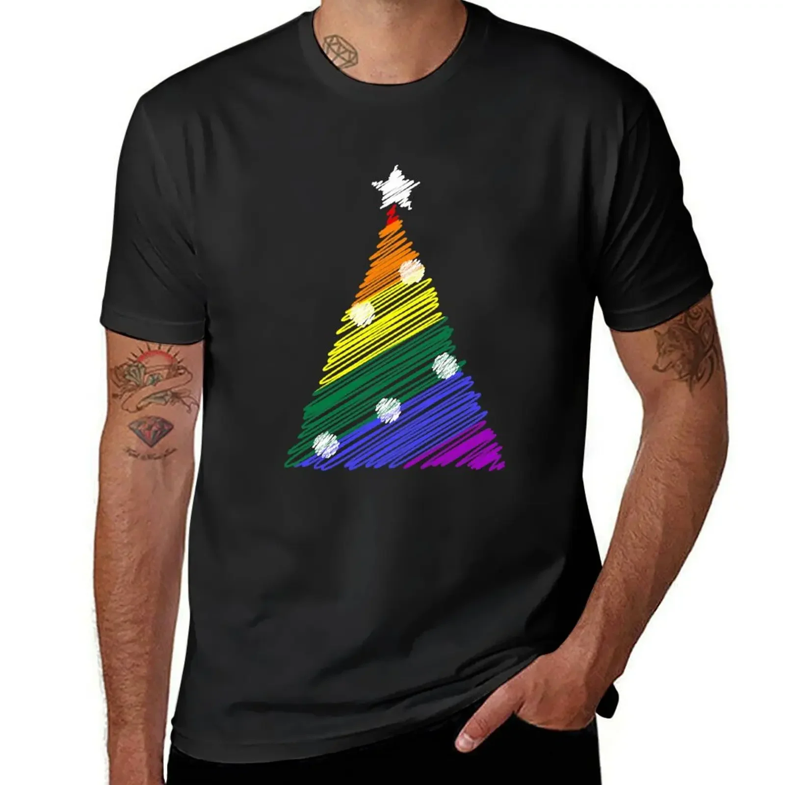

Scribbled LGBT rainbow Christmas tree T-Shirt sublime vintage clothes luxury clothes men