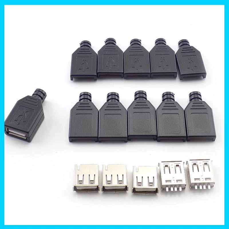 1/5/10PCS 2.0 USB 4-Pin A-Type DIY Connector - Female/Male Solder Plug Socket with Black Plastic Cover  E3