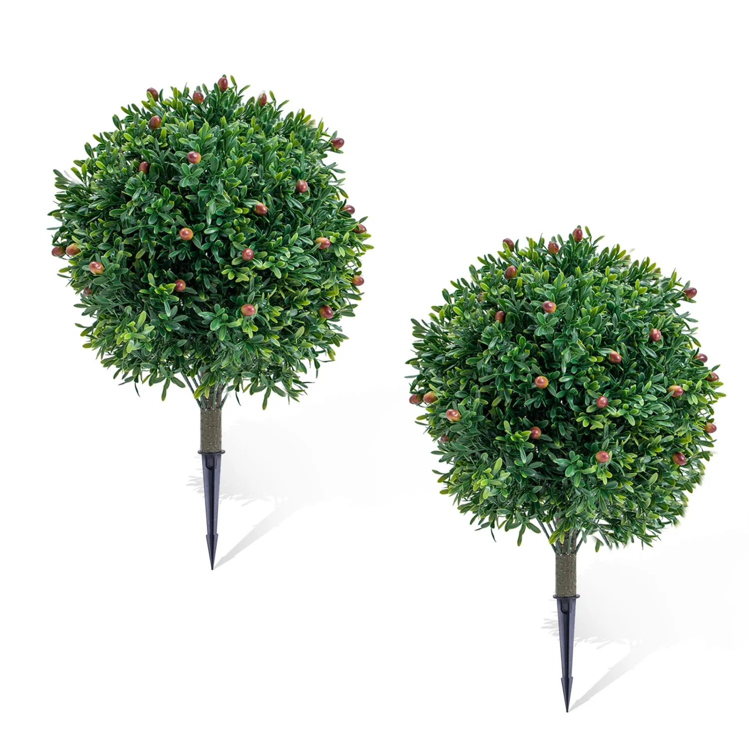 

Artificial Boxwood Topiary Tree with Olive, 2pcs Artificial Shrub Bushes with Ground Spike,Fake Evergreen Tree, Artificial Plant