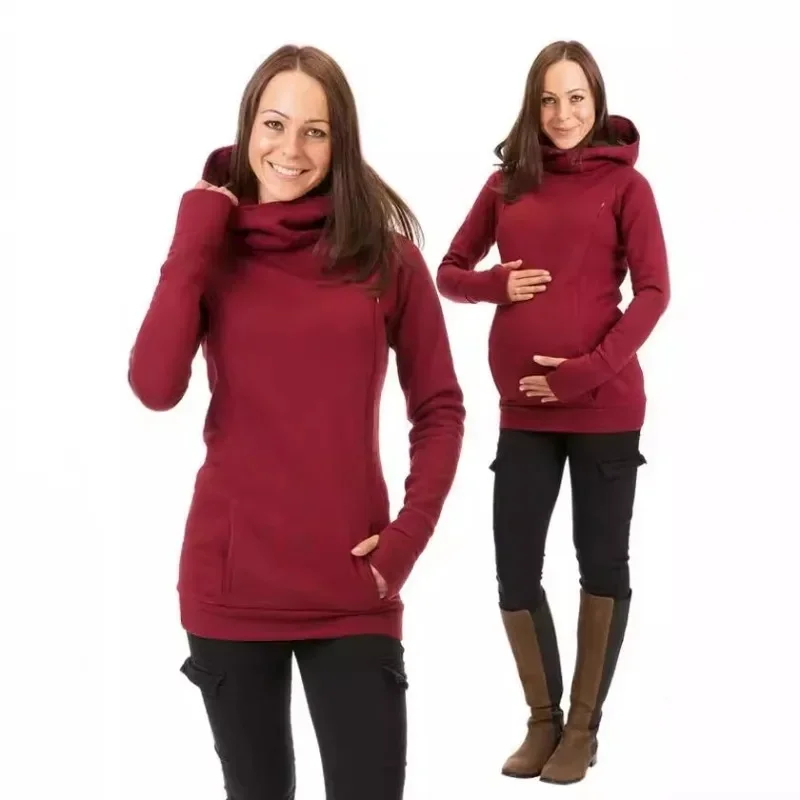 Women Maternity Nursing Hoodies Breastfeeding Long Sleeve Hooded Sweatshirt Pregnancy Sweater Kangaroo Pocket Clothes