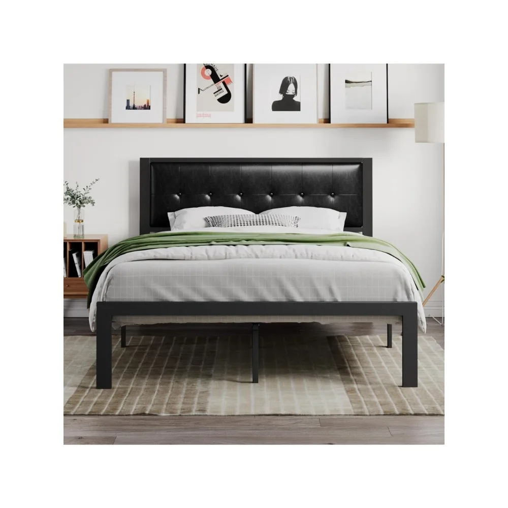 Bed Bases & Frames Button Tufted Square Stitched Headboard Easy Assembly Base Beds and Frames Queen Bedroom Furniture Frame Home