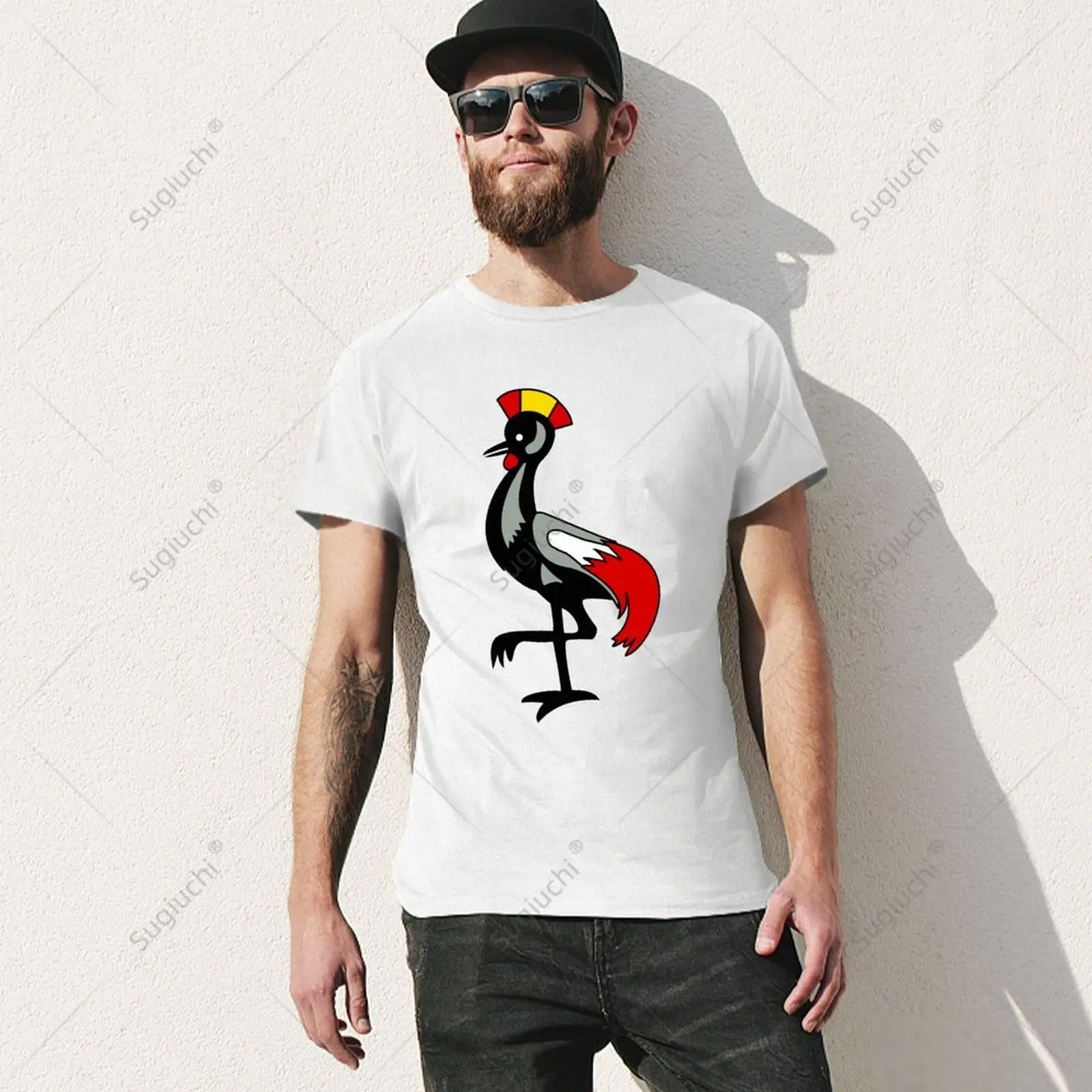 Unisex Men Uganda Flag Grey Crowned Crane Tshirt Tees T Shirts Women Boys 100% Cotton T-Shirt