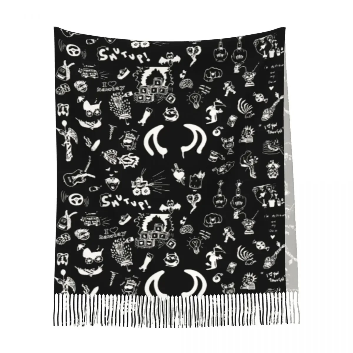 Yungblud رسومات ورقة الوشم وشاح شرابة الأوشحة للنساء شالات دافئة ناعمة ويلتف كبير الخريف الشتاء شال التفاف #3