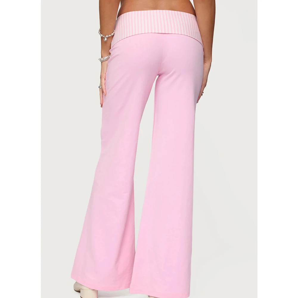 Mulheres primavera outono fairycore grunge listrado/bowknot impressão dobrar sobre calças retalhos ginásio de fitness yoga calças sportwear leggings