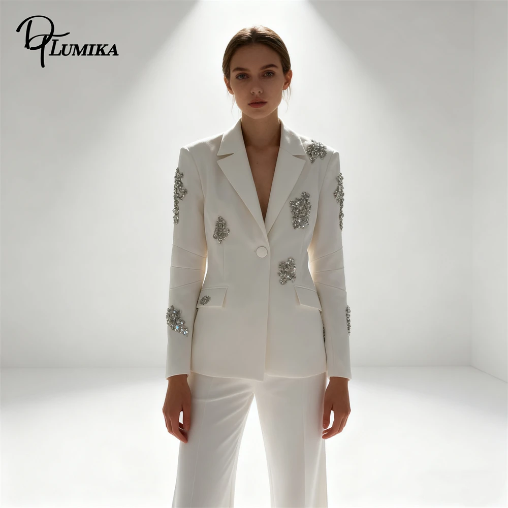 DTLumika بلورات 2 قطعة بدلة رسمية مجموعة للنساء S-2XL حجم كبير سليم سهرة سليم مسابقة الأعمال عشاء البدلة سترة السراويل