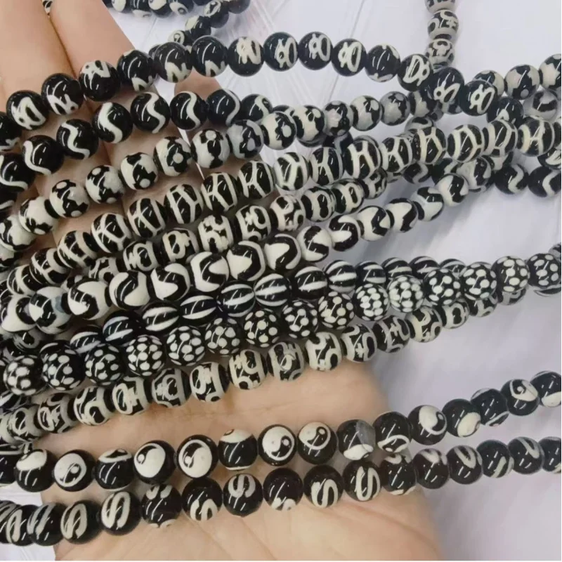 

8MMBlack agate dzi beads, round beads, beaded bracelet, Buddhist prayer beads, necklaceDIYDecorative loose beads and accessories