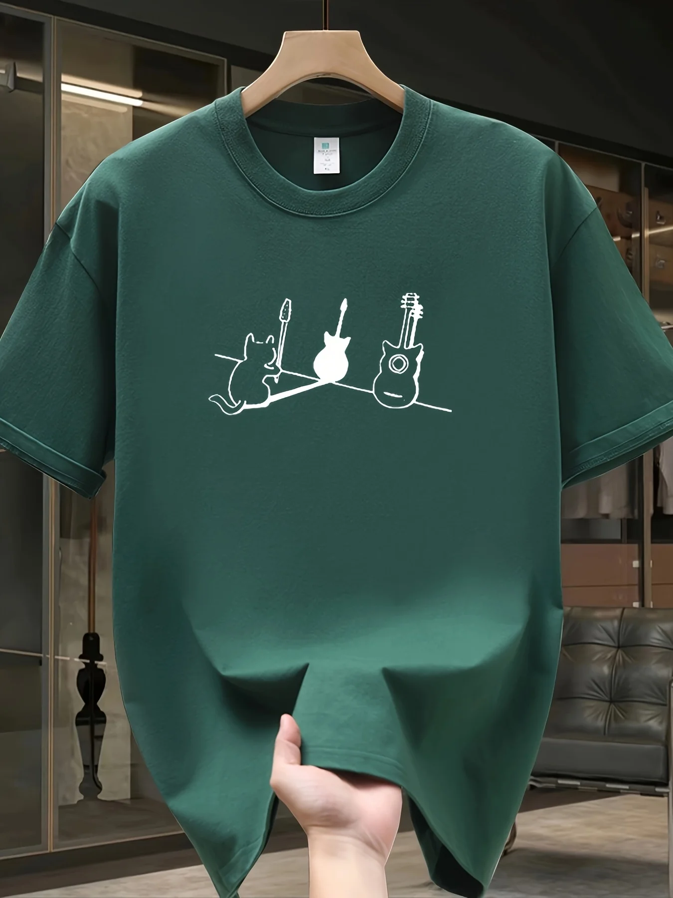 Violin Cat Shadow Fun Pattern T-shirt for Men and Women Fun Lover Gift Casual Personalized Street Wear