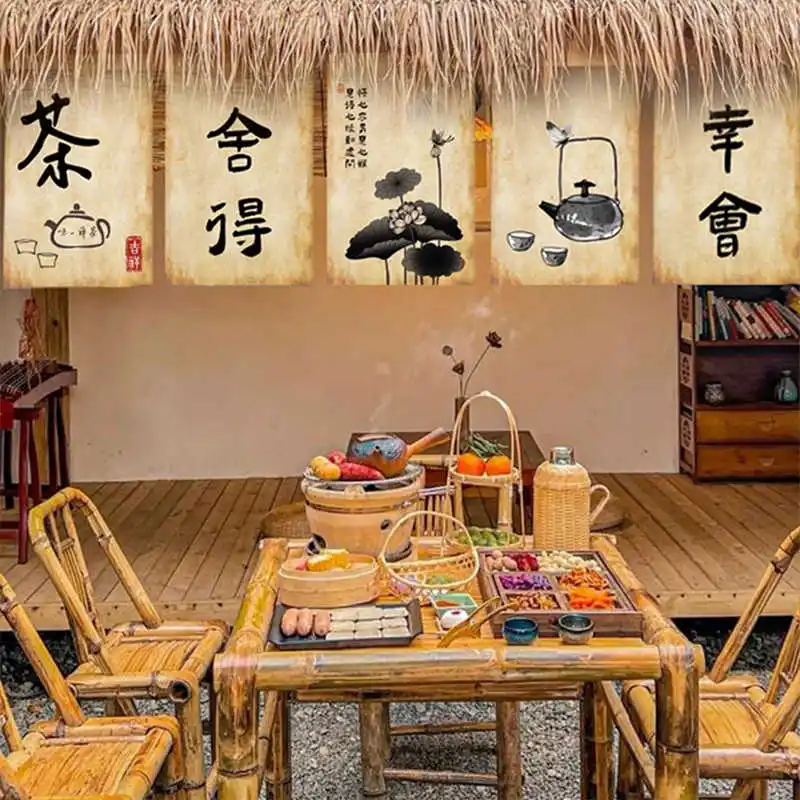 

Japanese Tea Room Partition Door Head Curtain Chinese-style Flag For Teahouse Decor Signboard Hanging Decoration Short Curtain