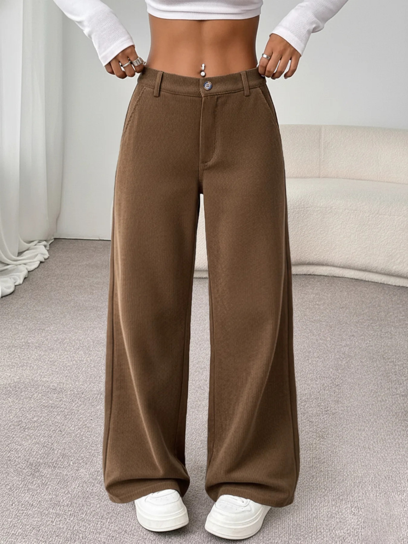 Autumn New Women's Japanese & Korean Casual Wide Leg Pants Brown Corduroy Pants Female Daily Clothing Women Fashion Trousers
