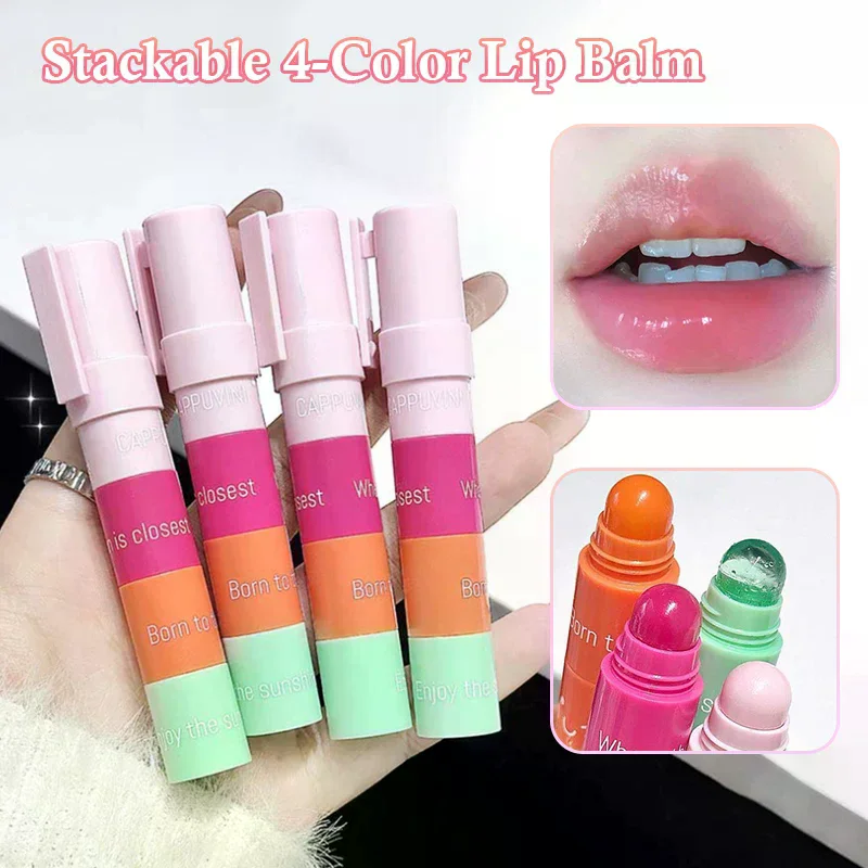 

Cappuvini 4 In 1 Color-changing Lip Balm Combo Kit Moisturizing Colorless Orange Hydrating Lip Care Anti-dryness Primer Lipstick