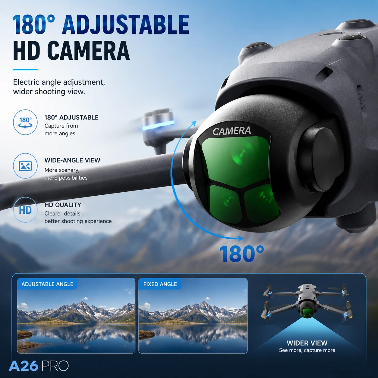 NEW A26 PRO GPS Drone With Screen Controller Brushless Foldable RC Quadcopter 180° Adjustable Camera Triple Camera Optical Flow
