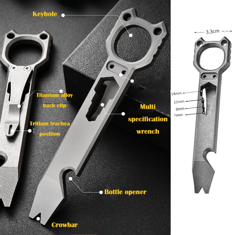 Multi-function Titanium Alloy Crowbar Bottle Opener Hexagon Wrench Outdoor Survival Self Defense Tools Multifunction Camping Gea