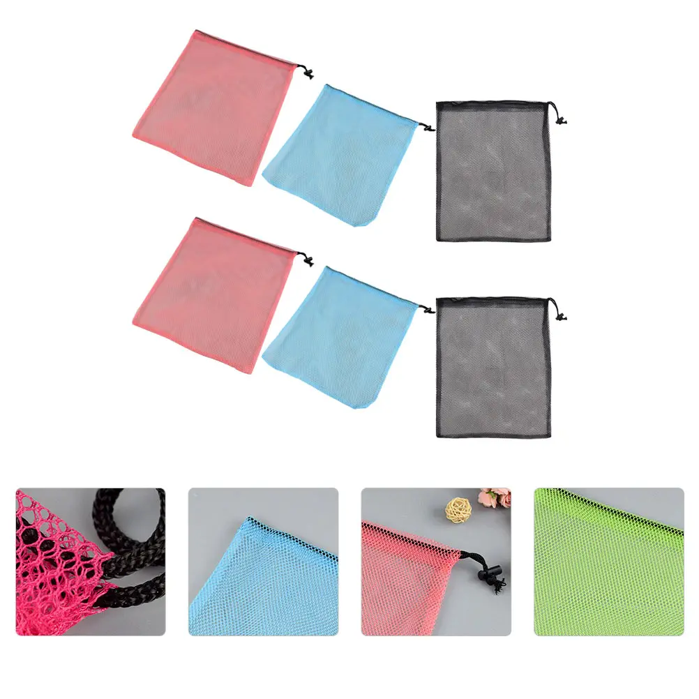 

6pcs Drawstring Storage Pouches Mesh Bags Large Capacity Breathable Sling Pocket For Travel Sports Beach Kitchen Vegetable Fruit