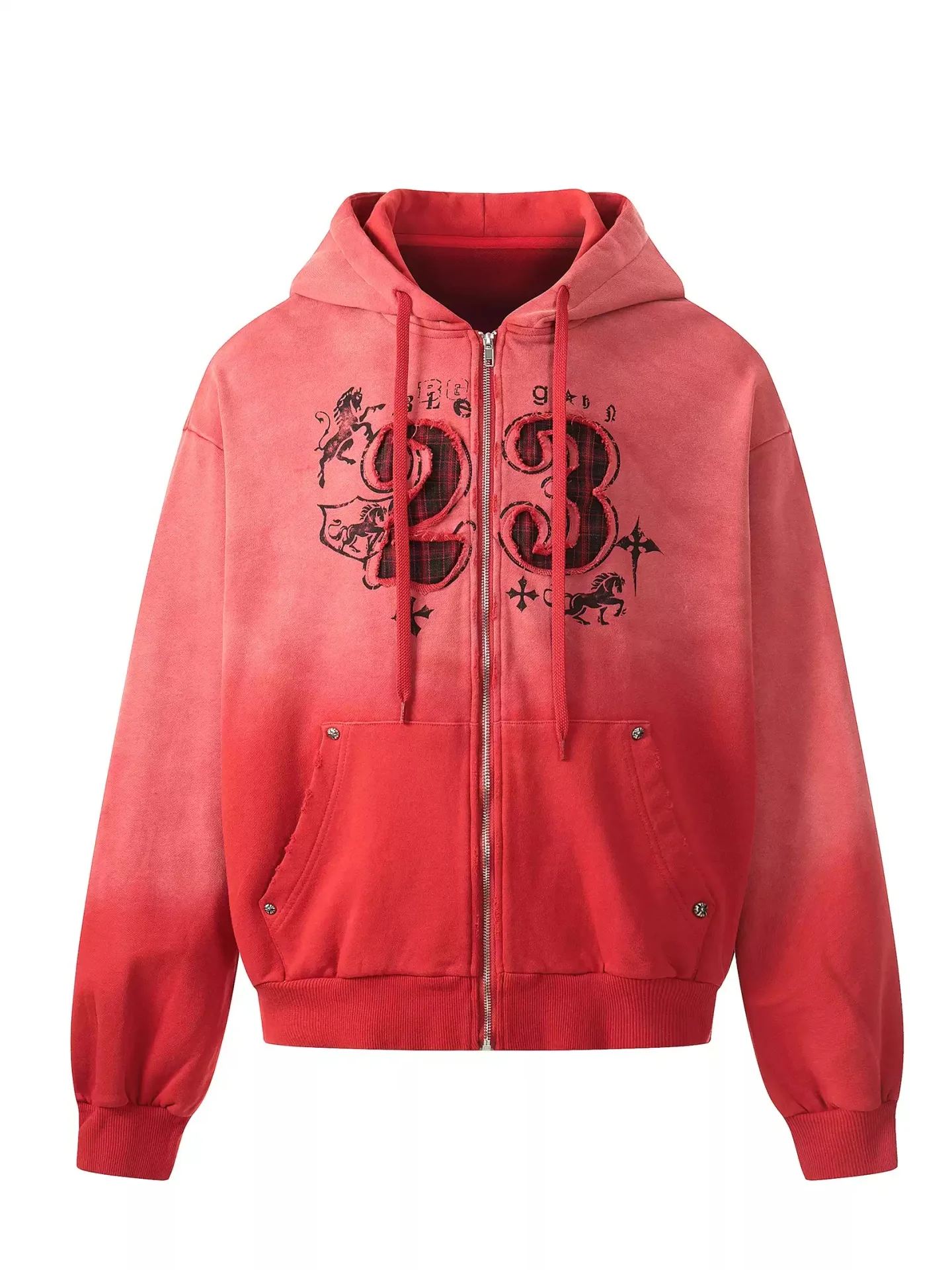 

American Style Fashion Brand Washing Gradual Change Color Letter Hooded Cardigan Sweatshirt Unisex Fashionable Coat