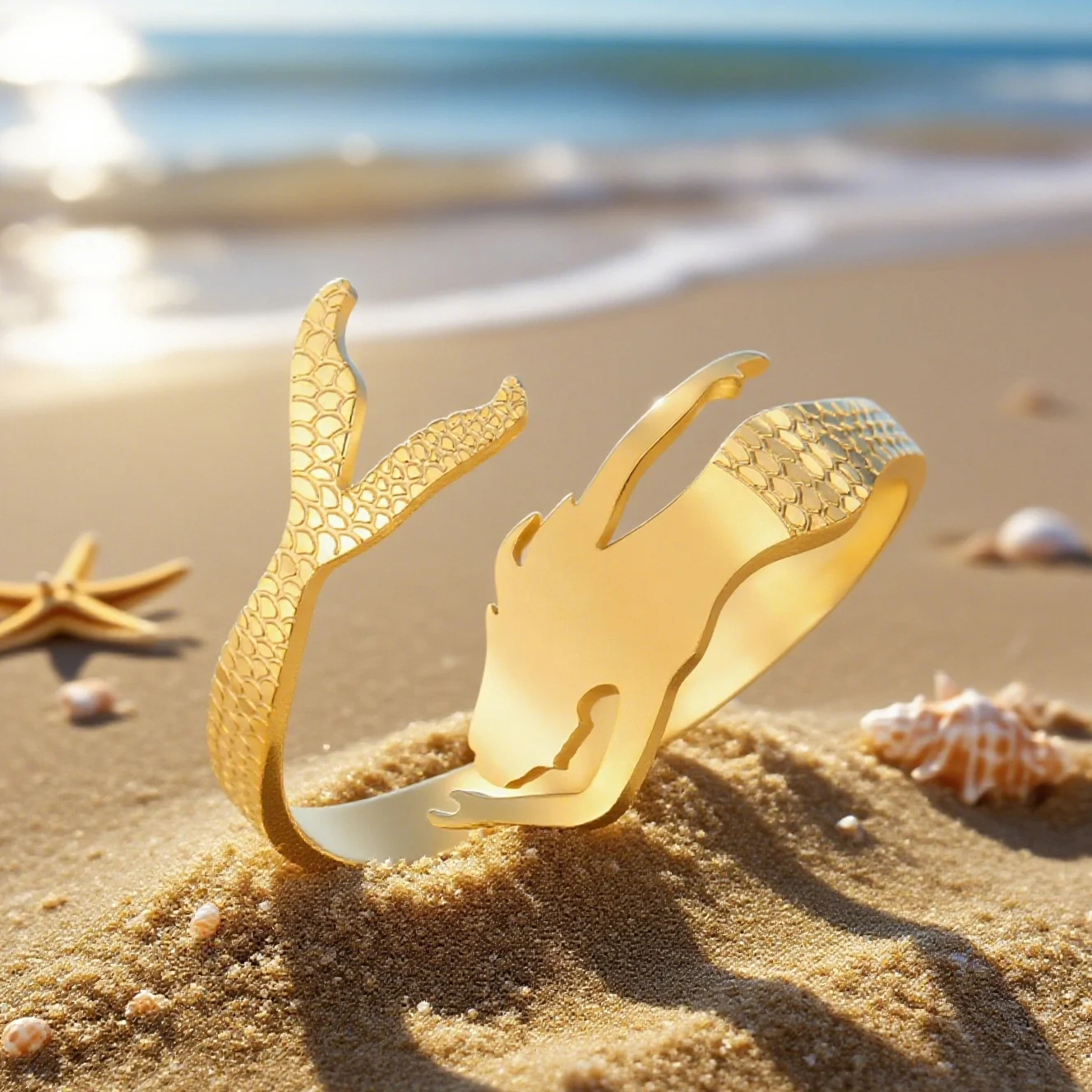Dawapara Mermaid Adjustable Ring Minimalist Ocean Lover Fairytale Gift Stainless Steel Wedding Band Finger Ring
