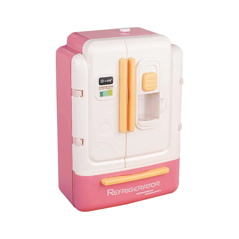 ตู้เย็นจำลองขนาดใหญ่พร้อมฟังก์ชั่นพ่นละอองน้ำ ของเล่นบ้านตุ๊กตา เฟอร์นิเจอร์สำหรับเด็กชายและเด็กหญิง ของขวัญวันเกิด ของเล่นเสริมสร้างจินตนาการสำหรับเด็ก