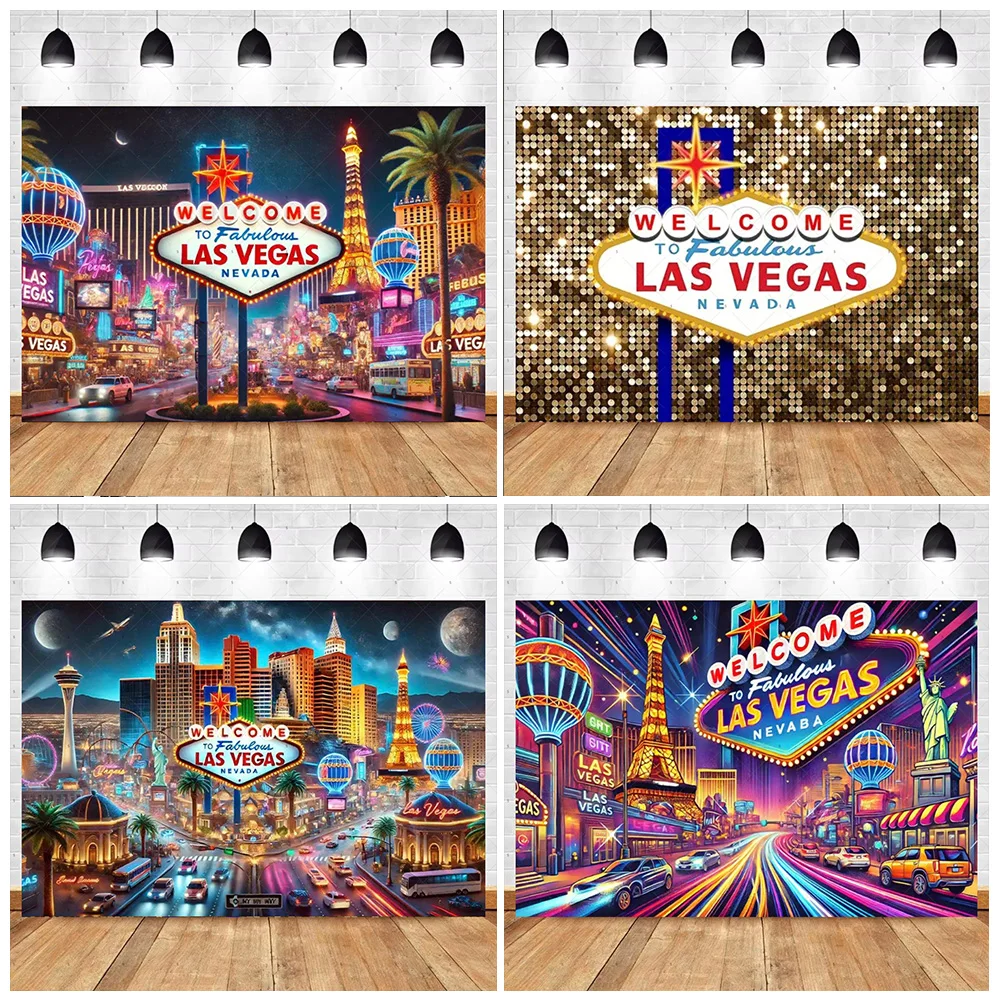 

Las Vegas Theme Background Banner City Night Scenes Backdrop Supplies Casino Entrance Party Decoration Supplies Photography Prop