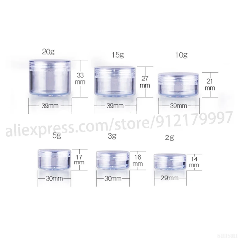 100 Stuks 2Ml 3Ml 5Ml Reizen Kleine Kleurrijke Hoezen Doorzichtige Plastic Cosmetische Potpotten Voor Gezichtscrème Lippenbalsemcontainers