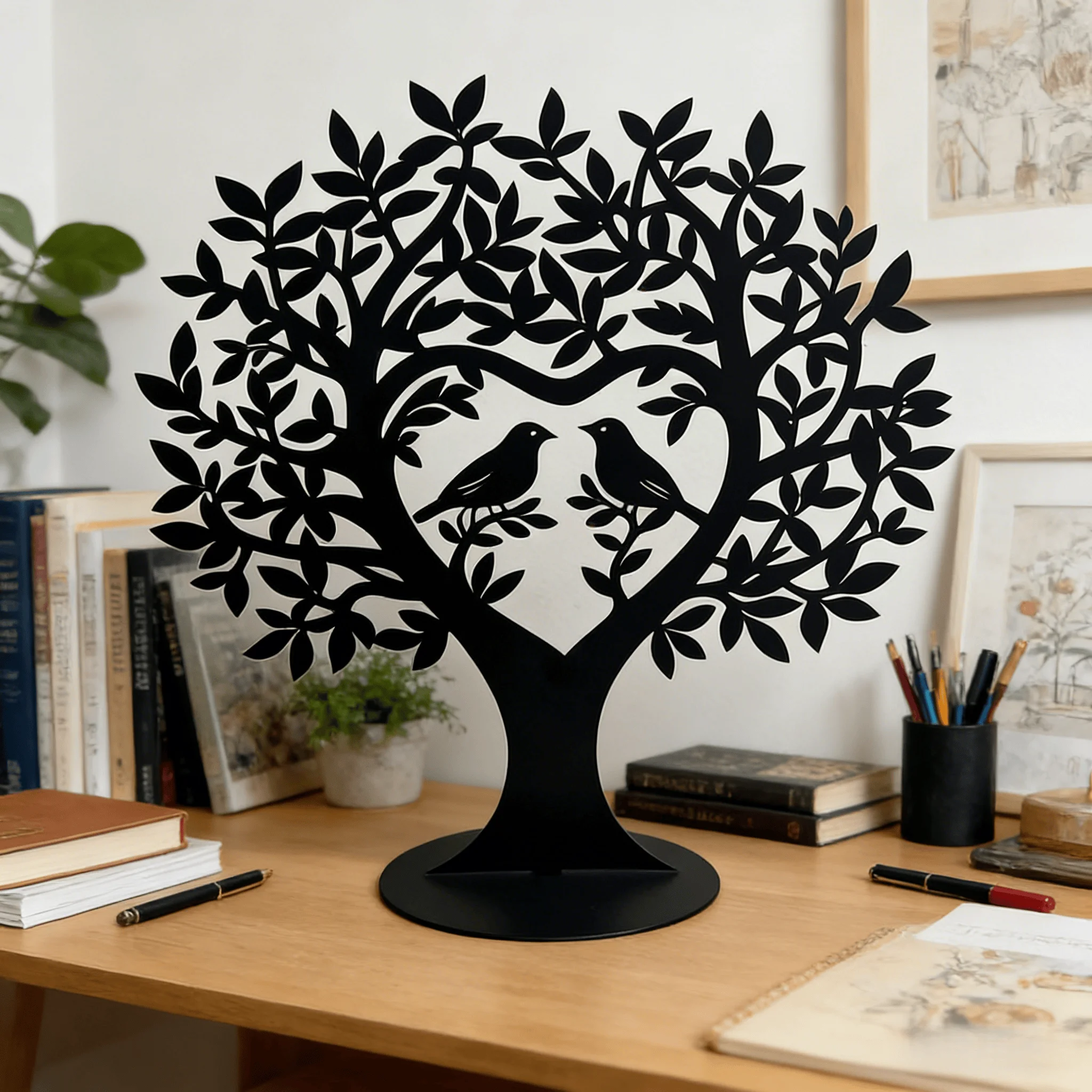 „Baum der Liebe“ Metall-Liebesvogel-Ornament, Liebesvogel-Dekoration, Schmiedeeiserne Lebensbaum-Skulptur, Wohnzimmer- und Büro-Schreibtisch-Dekoration