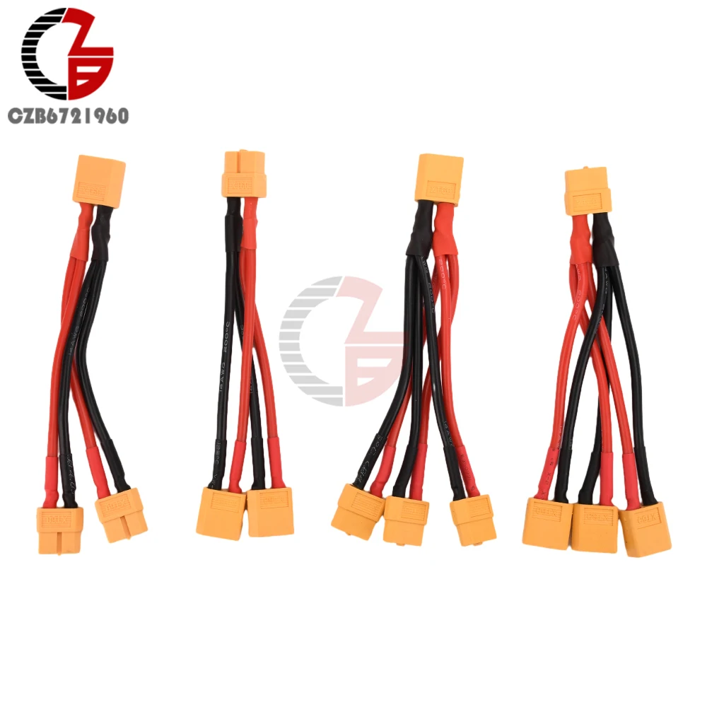 XT60 Male/Female Cable Parallel Battery Connector 3-Way 14AWG Silicone Wire Double Extension Y Splitter for RC Battery Motor