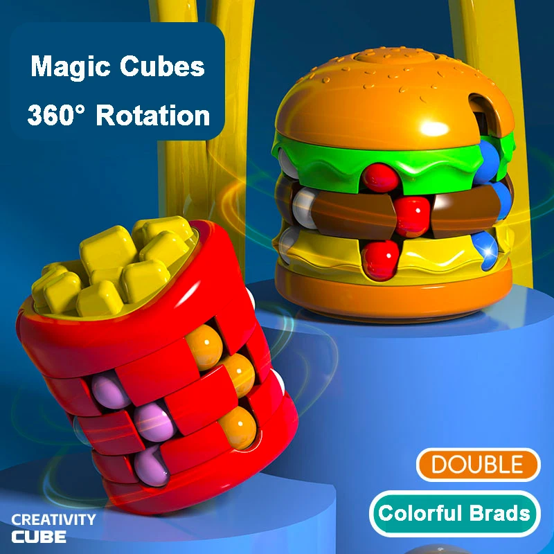 Kids Magic Cube Rotating Bean Hamburger Cube Fingertip Fidget Stress Relief Puzzle Game Toys for Children Adults Christmas Gift
