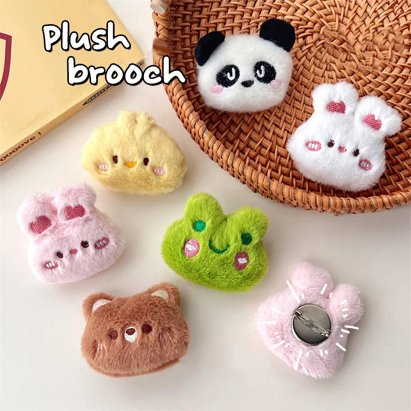 Whimsical Cartoon Animal Brooches Frog Chick Rabbit Panda Bear Plush Doll Bag Clothes Decor.