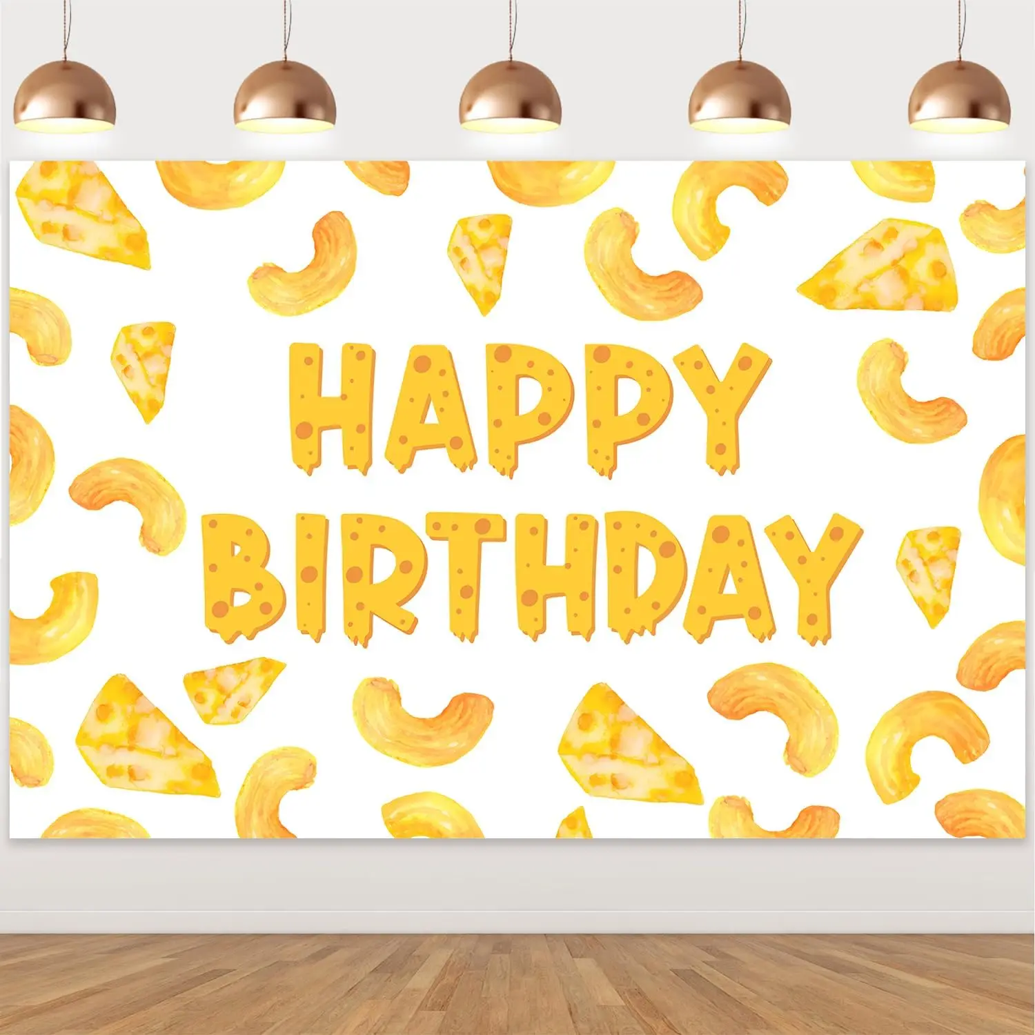 Kreatwow 5x3ft Macaroni Happy Birthday Backdrop Cheese Themed Birthday Party Decorations  Photography  for Boys Girls Supplies