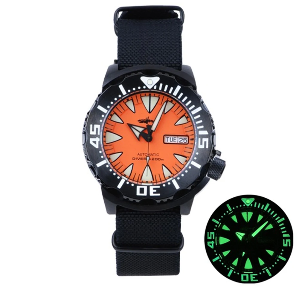 Мужские наручные часы Heimdallr Monster NH36A Automatch, черные, с покрытием из поливинилхлорида, часы для дайвинга 200 м, механические часы, мужские часы с сапфировым стеклом