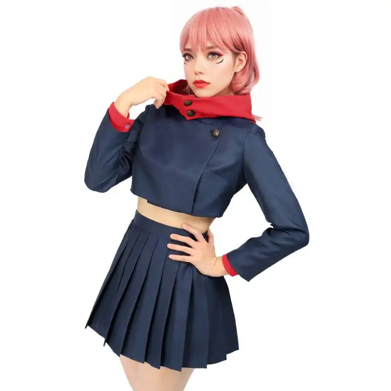 WENAM Itadori Yuji Female Version Costume Set Itadori Yuji Hooded Jacket Uniform High Waist Skirt for Women Halloween Costume