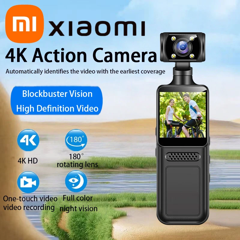 Cámara de acción Xiaomi 4K, cómoda cámara de mano a todo Color, visión nocturna, cámara deportiva, grabación de vídeo portátil, grabadora de ciclismo